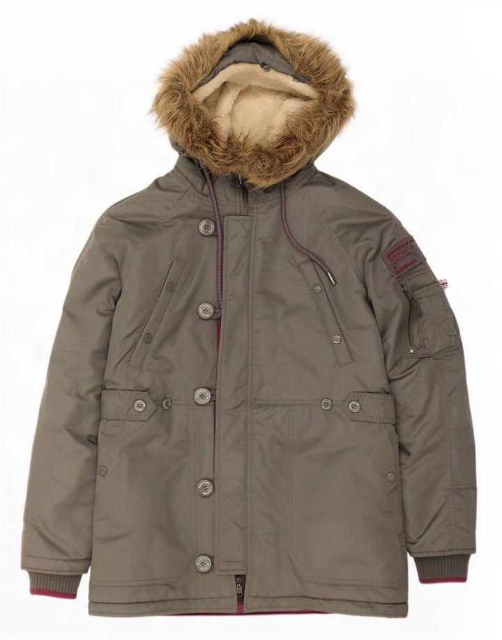 Superdry Herren-Parka mit Kapuze, UK 38, mittelgraues Nylon