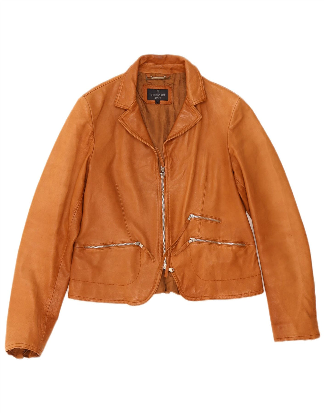 Trussardi Damen Lederjacke IT 44 Mittelbraunes Leder