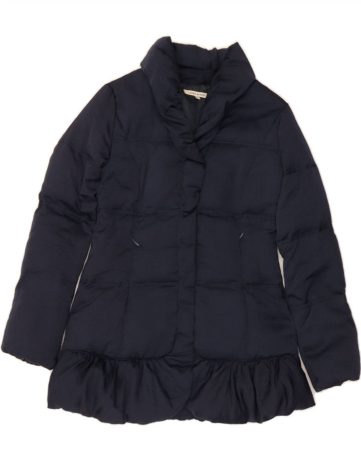 LAURA ASHLEY Womens Padded Coat UK 8 Small Navy Blue Polyester Vintage Laura Ashley and Second-Hand Laura Ashley from Messina Hembry 
