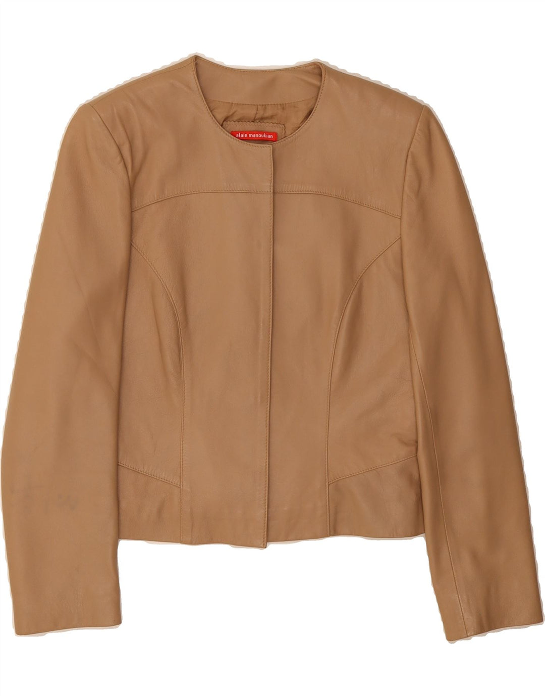 ALAIN MANAOUKIAN Womens Crop Leather Jacket EU 40 Medium Beige Vintage Alain Manaoukian and Second-Hand Alain Manaoukian from Messina Hembry 