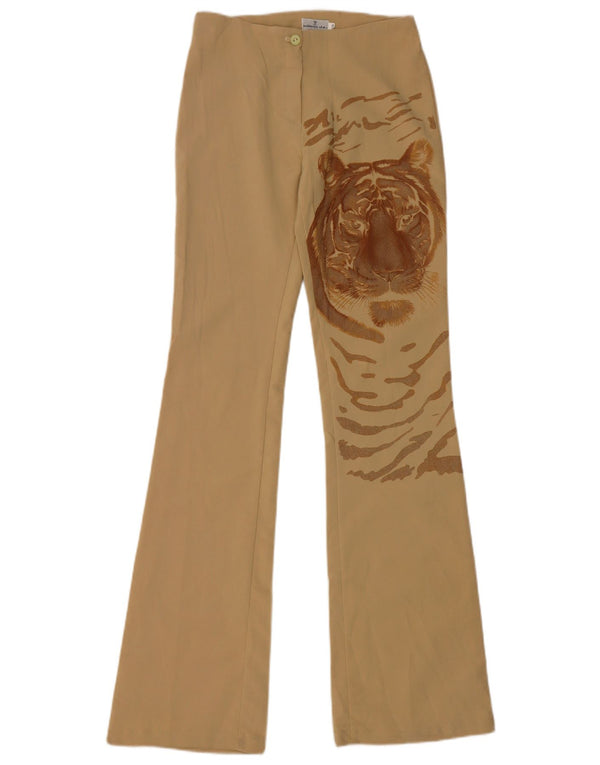 Vintage Womens Bootcut Casual Trousers Small W26 L32 Beige Animal Print