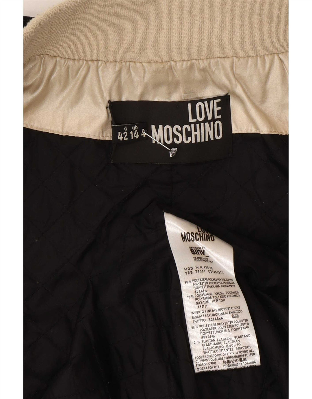 Moschino Damen Bomberjacke UK 14 Large Gold Colourblock Polyester