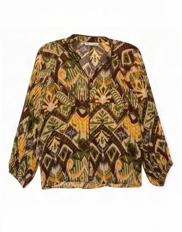 Zara Damen-Hemdbluse UK 14 Mittelmehrfarbige geometrische Viskose