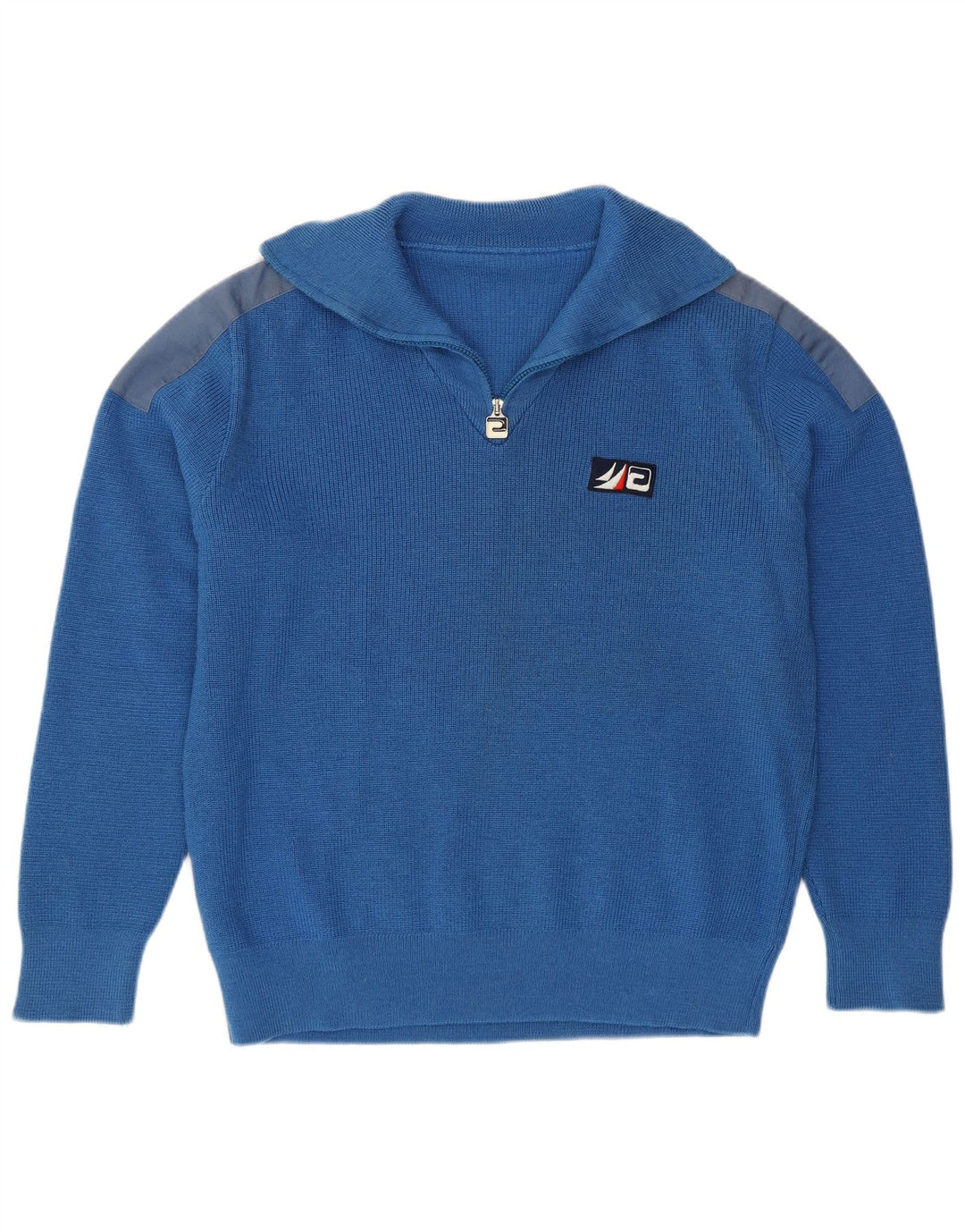 Vintage Herren-Pullover mit Reißverschluss, groß, blau, Farbblock