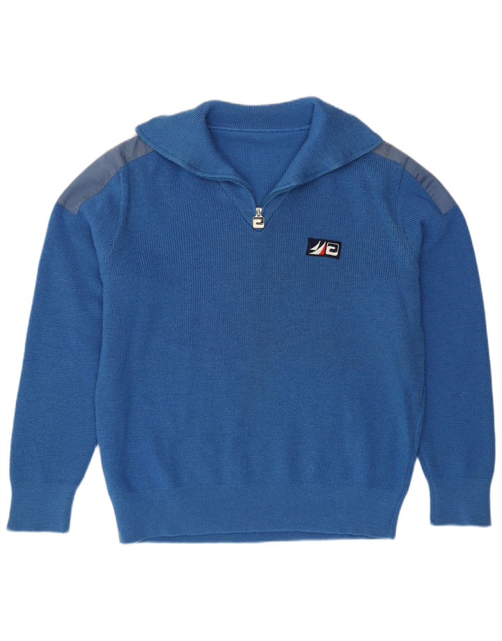 Vintage Herren-Pullover mit Reißverschluss, groß, blau, Farbblock