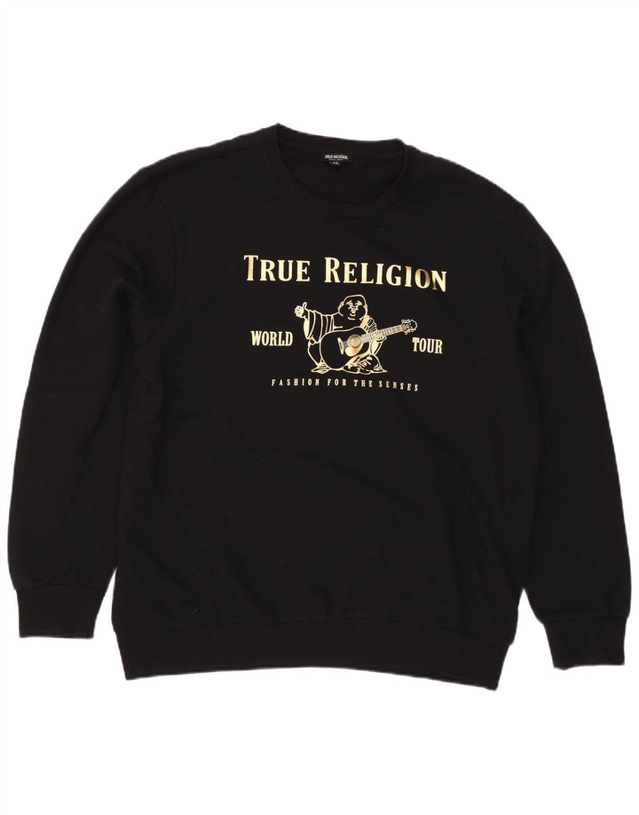 True Religion Herren-Sweatshirt mit Grafik, 2XL, schwarze Baumwolle