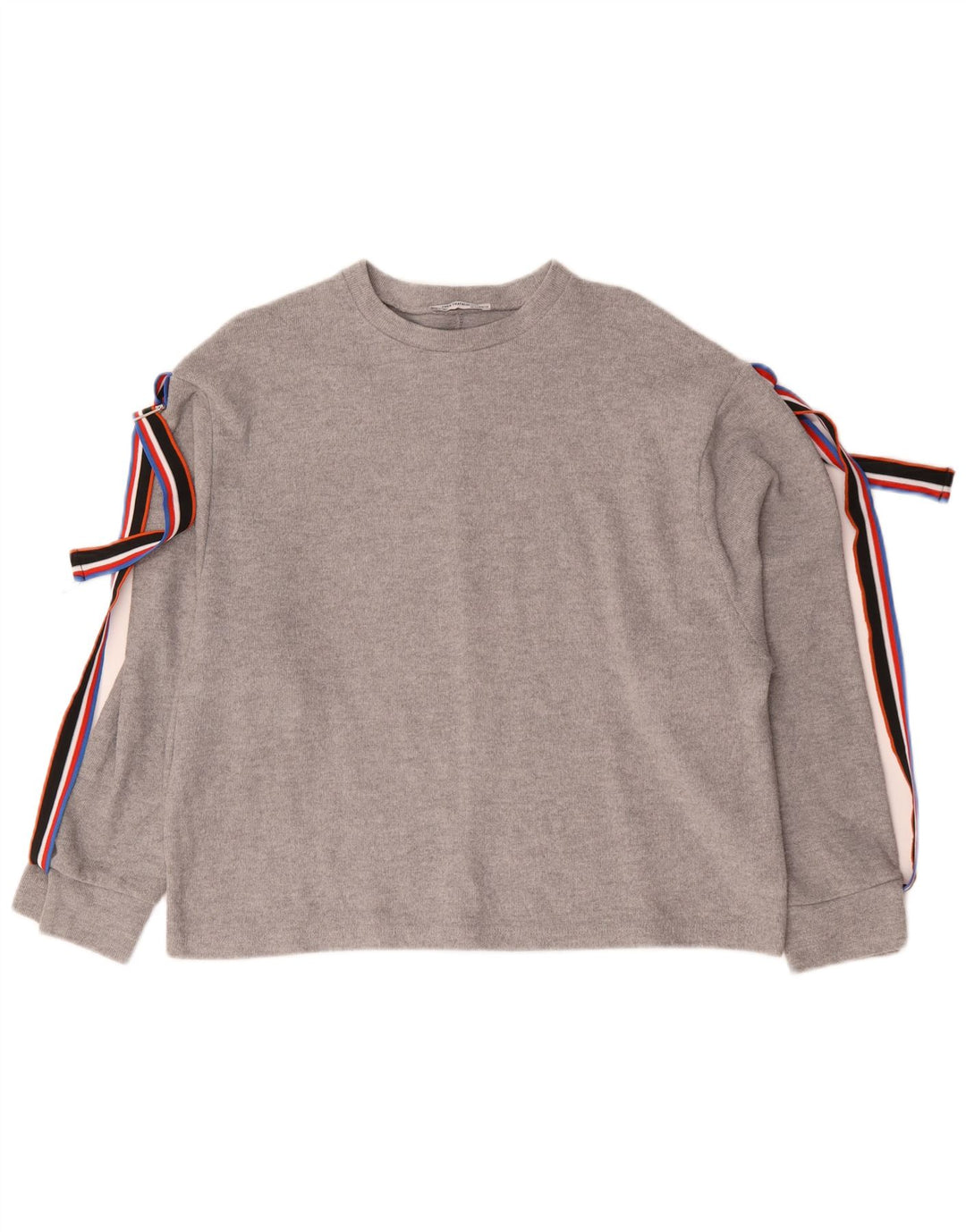 Zara Damen Top Langarm UK 14 Mittelgraues Polyester