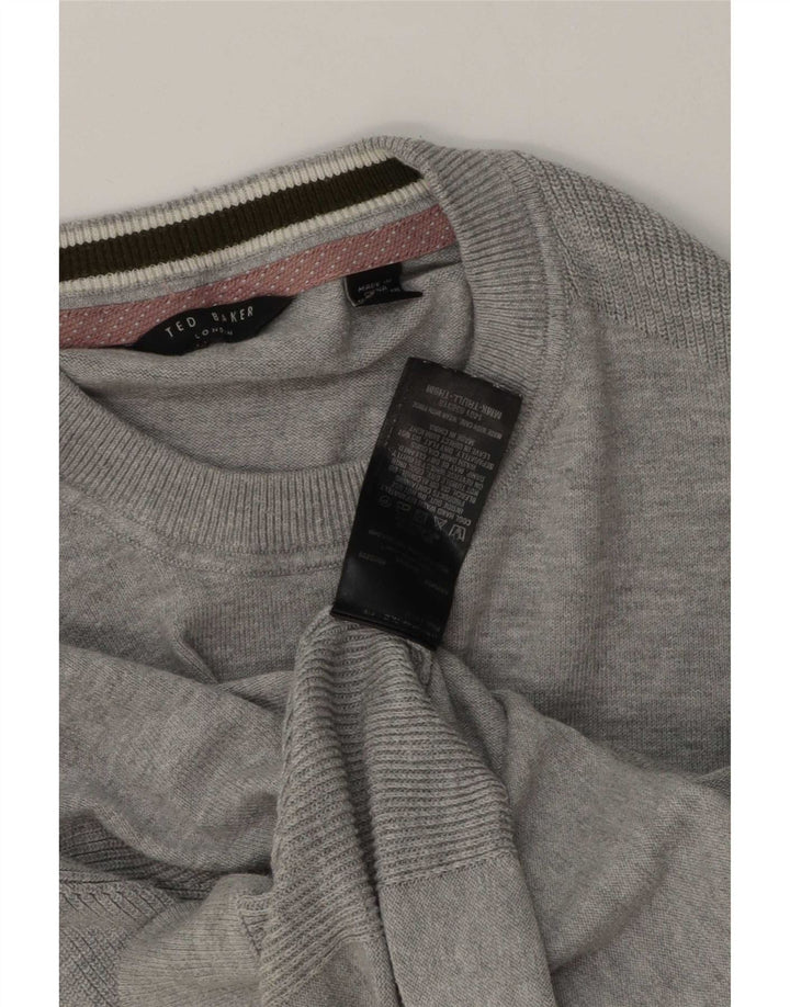 Ted Baker Herren-Pullover mit Rundhalsausschnitt, mittelgraue Baumwolle