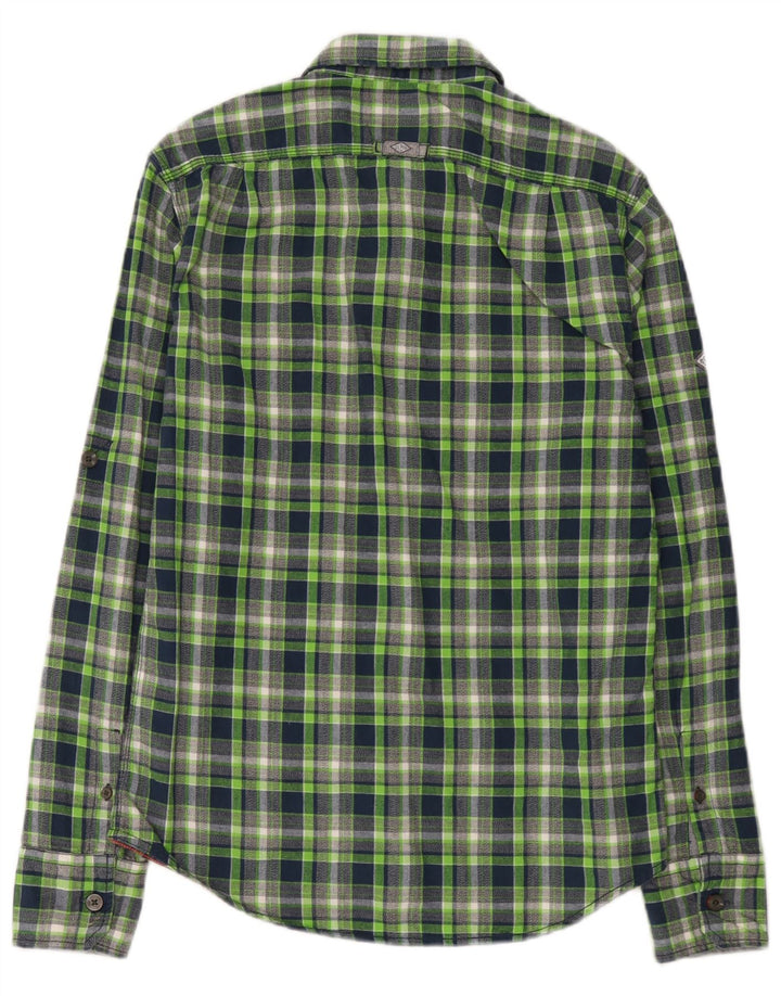 Superdry Damen Flanellhemd UK 14 Mittelgrün karierte Baumwolle