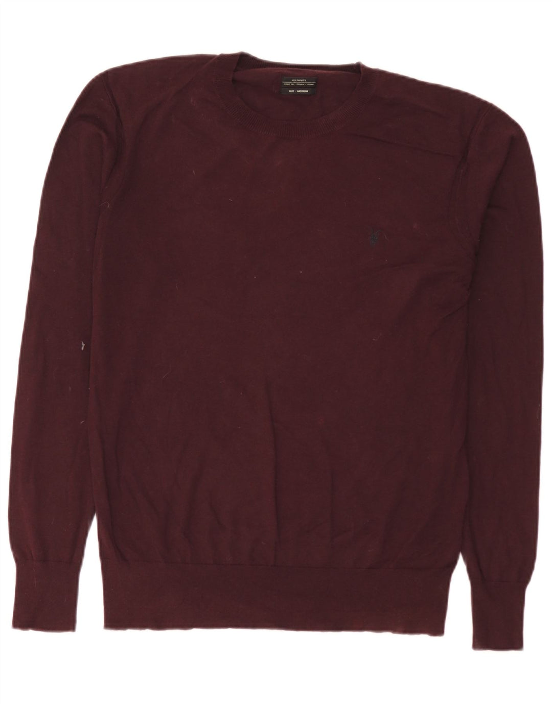All Saints Herren-Pullover mit Rundhalsausschnitt, mittelgroße burgunderrote Baumwolle