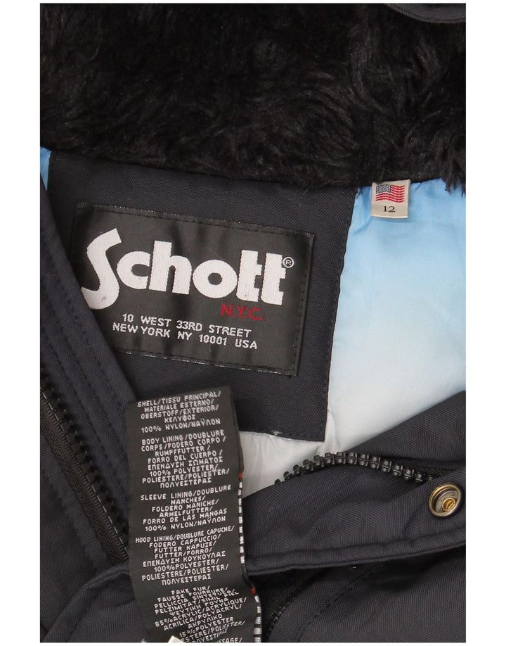 SCHOTT Wattierter Damenmantel mit Kapuze US 12 Large Schwarz Polyester