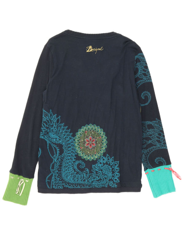 Desigual Damen Grafik-Top mit langen Ärmeln, UK 18, XL, Marineblau, Blumenmuster, Baumwolle