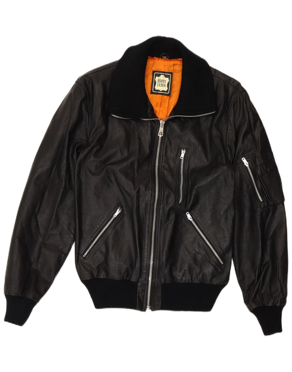 Vintage Damen Bomber Lederjacke IT 50 XL Schwarzes Leder