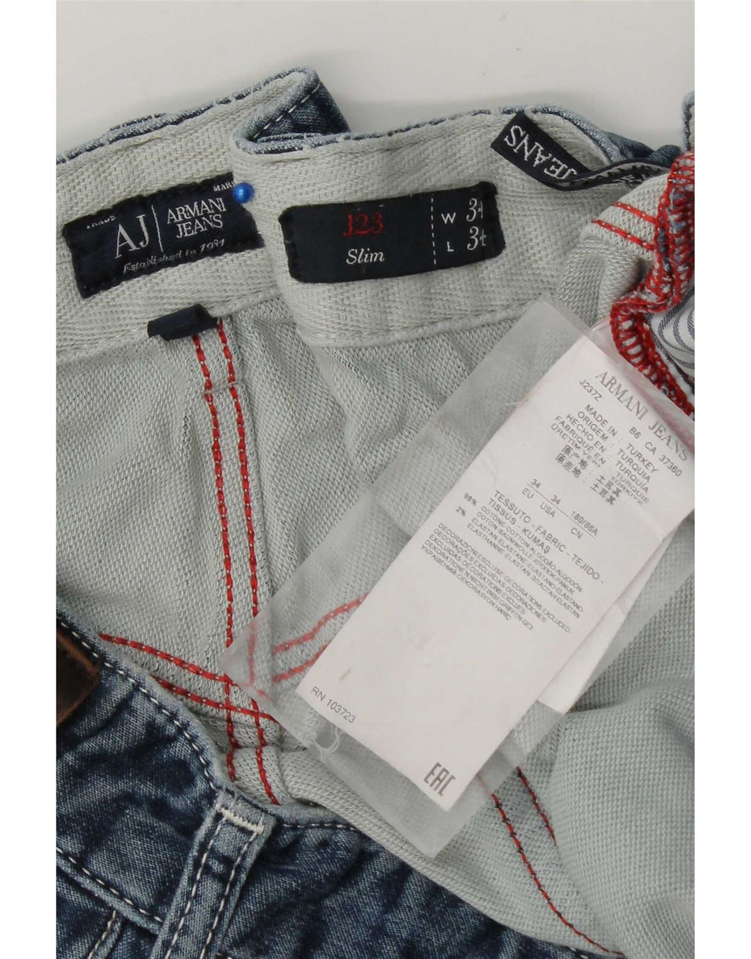 Armani Herren Distressed Slim Jeans W34 L34 Blaue Baumwolle