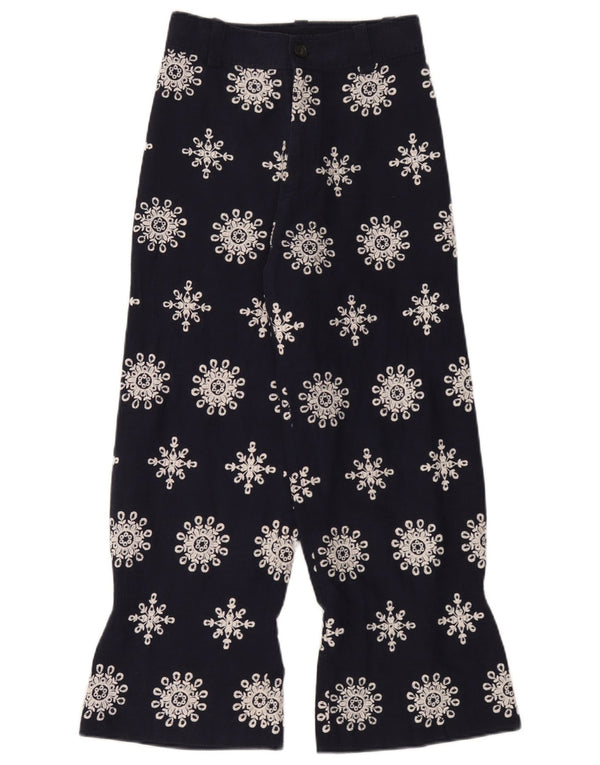 Zara Damen-Hose mit hohem Bund, kurz geschnitten, XS, W24, L26, Marineblau mit Blumenmuster
