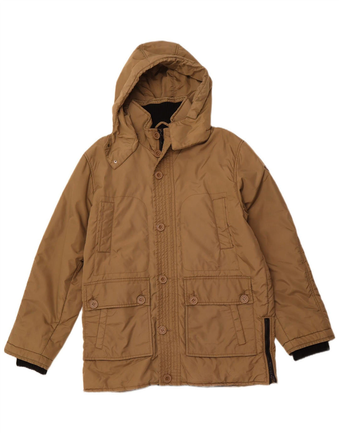 ASTROLABIO Herren-Jacke mit Kapuze, gepolstert, UK 42, XL, braunes Nylon