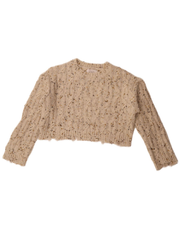 Zara Crop-Pullover mit U-Boot-Ausschnitt für Mädchen, 11–12 Jahre, gebrochenes Weiß gefleckt