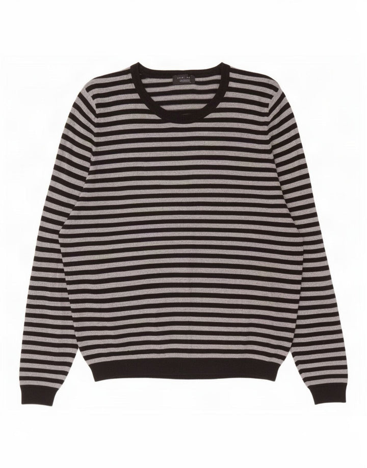 Zara Herren Top Langarm XL Grau gestreift Viskose