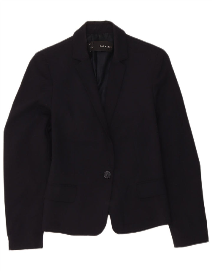 Zara Damen 1-Knopf-Blazerjacke UK 12 Mittelmarineblaues Polyester