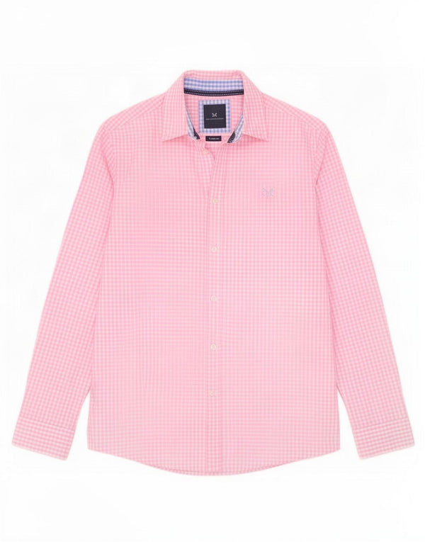 Crew Clothing Herren-Hemd mit klassischer Passform, mittelrosa Gingham-Baumwolle