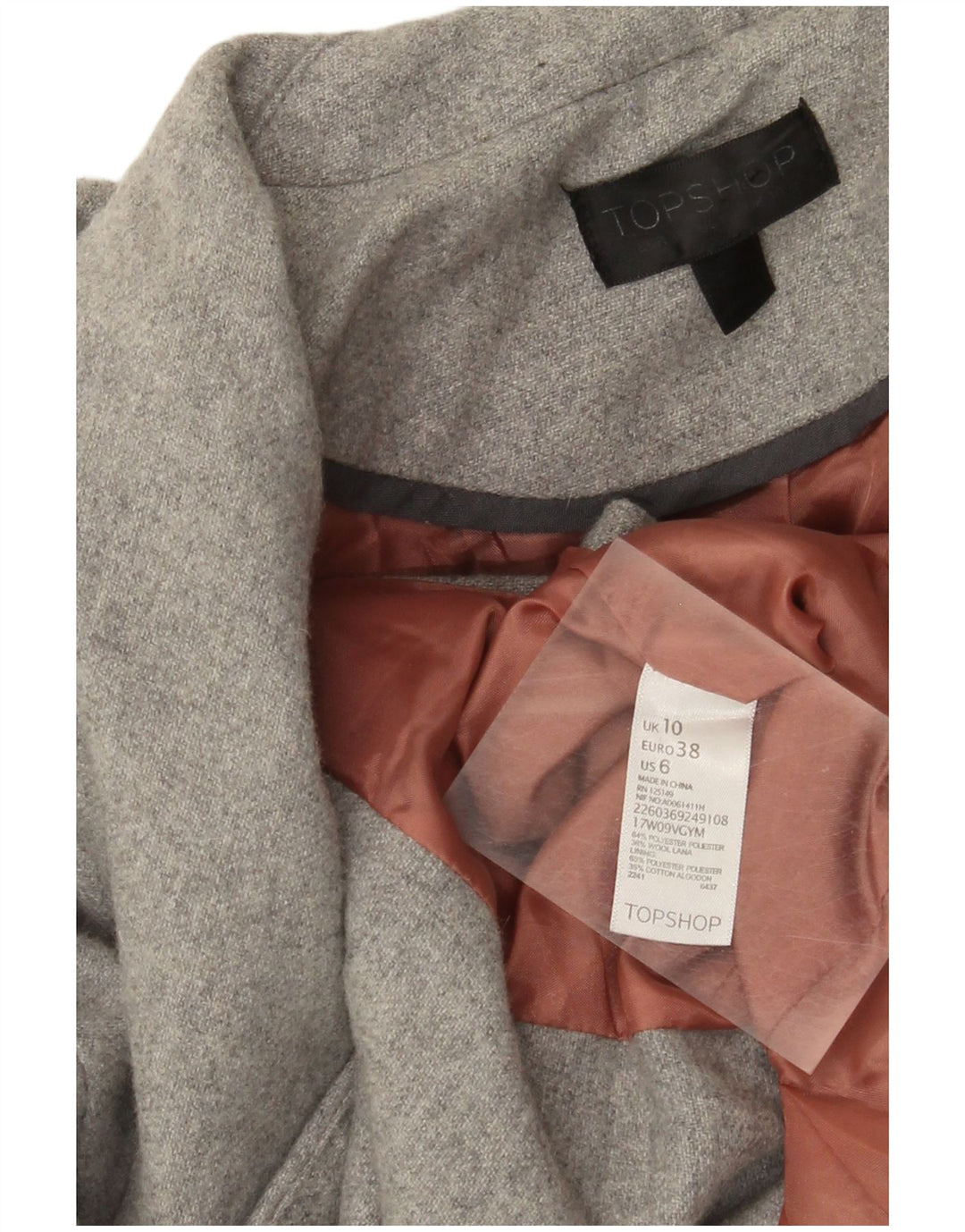 Topshop Damen Blazer Jacke UK 10 Small Grau Polyester