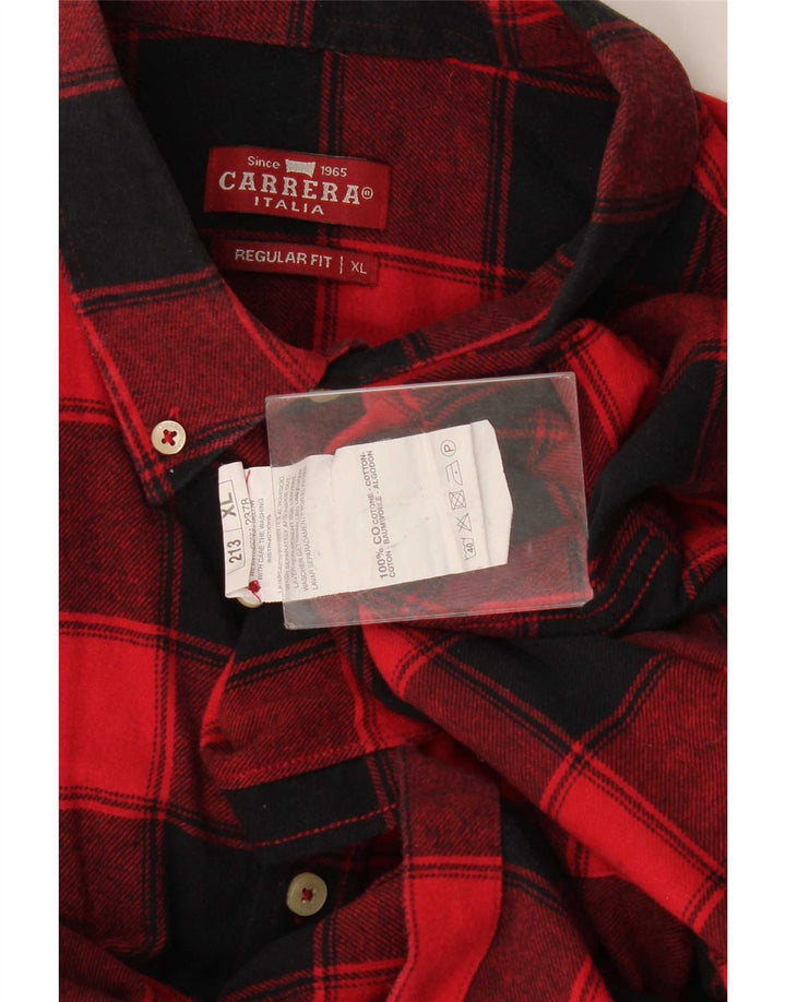 Carrera Herren-Flanellhemd mit normaler Passform, XL, rotes Gingham-Baumwolle