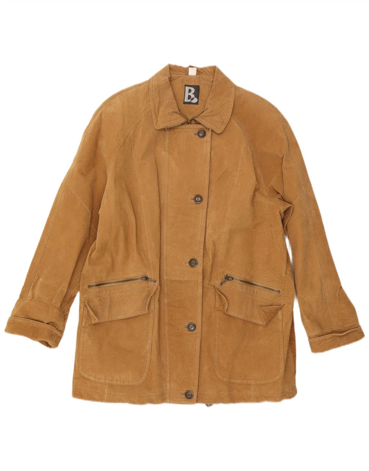Vintage Damen Übergroßer Wildledermantel UK 16 Großes beiges Leder