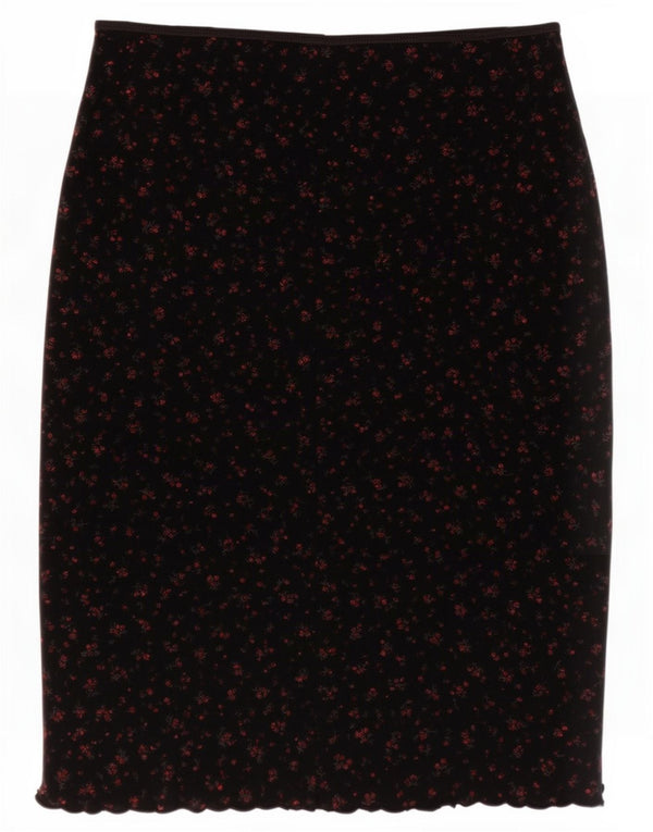 Vintage Damen Bleistiftrock W26 XS Schwarz geblümt