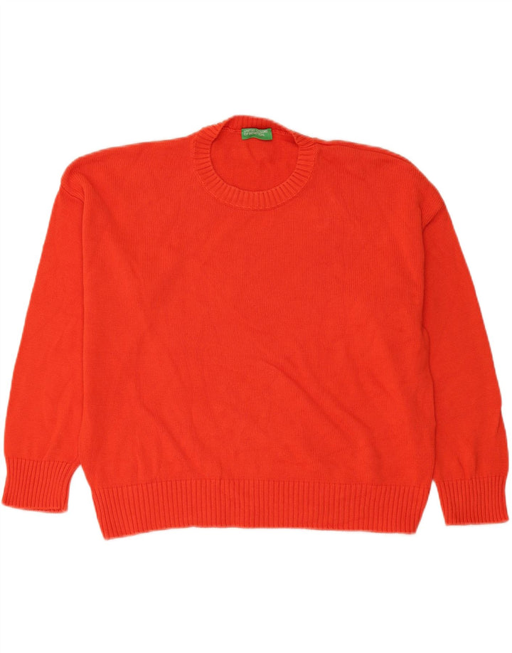 Benetton Damen-Pullover, übergroß, Rundhalsausschnitt, UK-Gr. 14, mittelrote Baumwolle