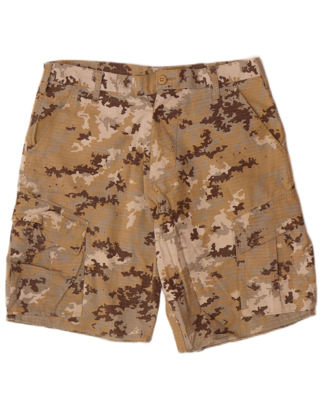VINTAGE Herren Regular Cargo Shorts Medium W32 Beige Camouflage Baumwolle