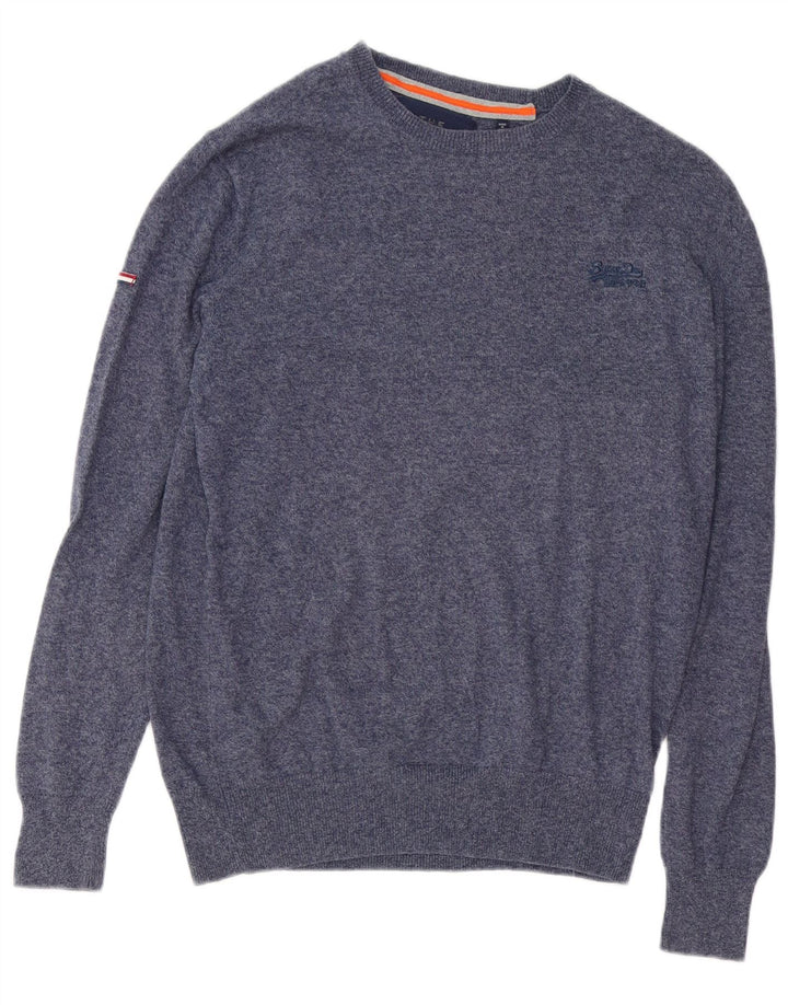 SUPERDRY Herren-Pullover mit Rundhalsausschnitt, mittelmarineblau gesprenkelte Baumwolle