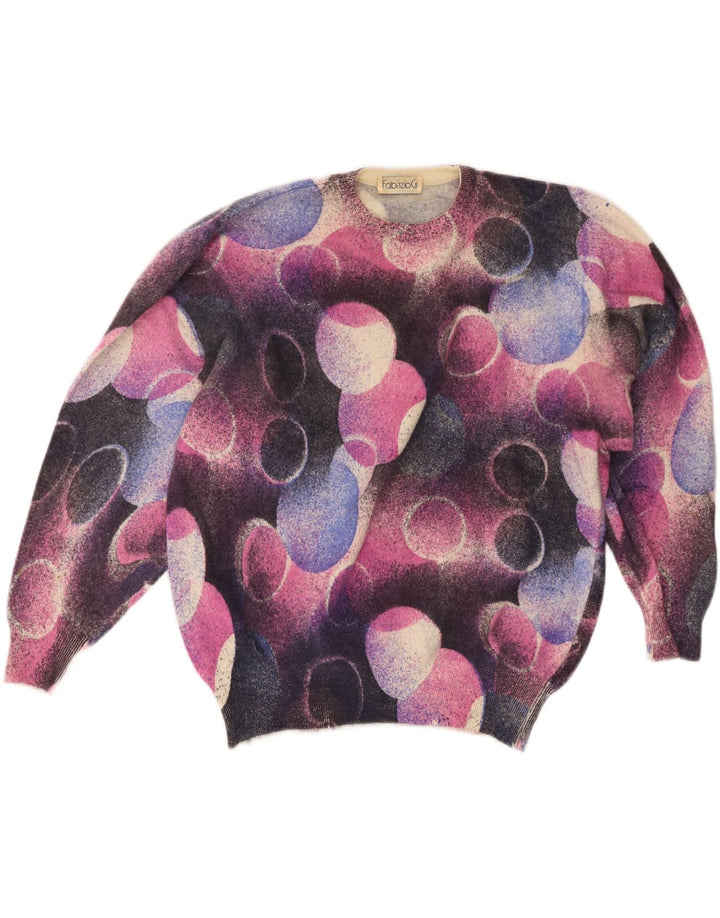 Vintage Damen Rundhalspullover Pullover UK 16 Großes mehrfarbiges Angora