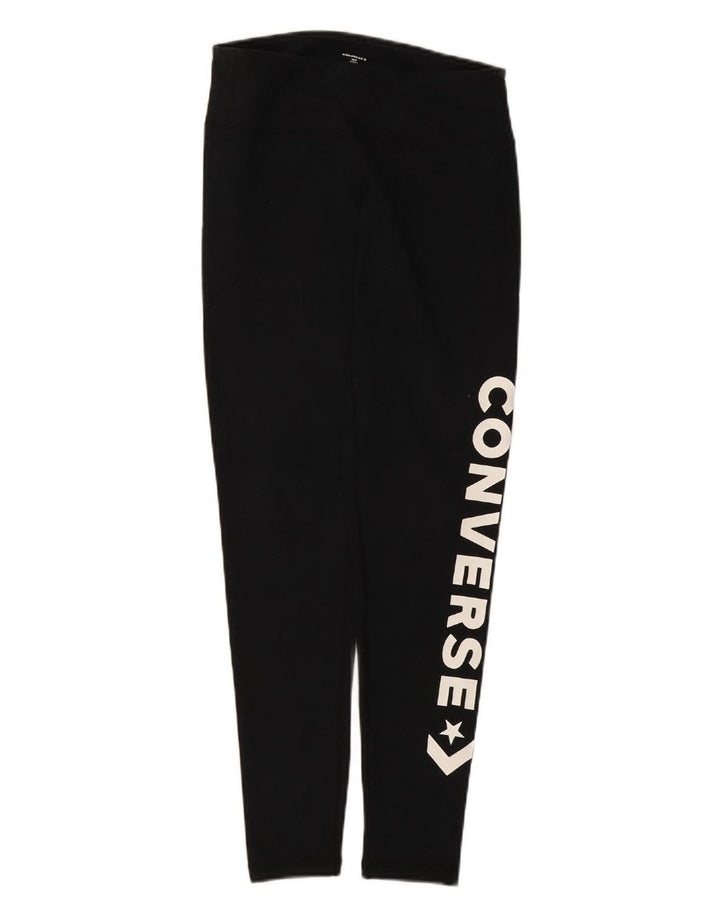 CONVERSE Womens Graphic Leggings UK 8 Small  Black Cotton
