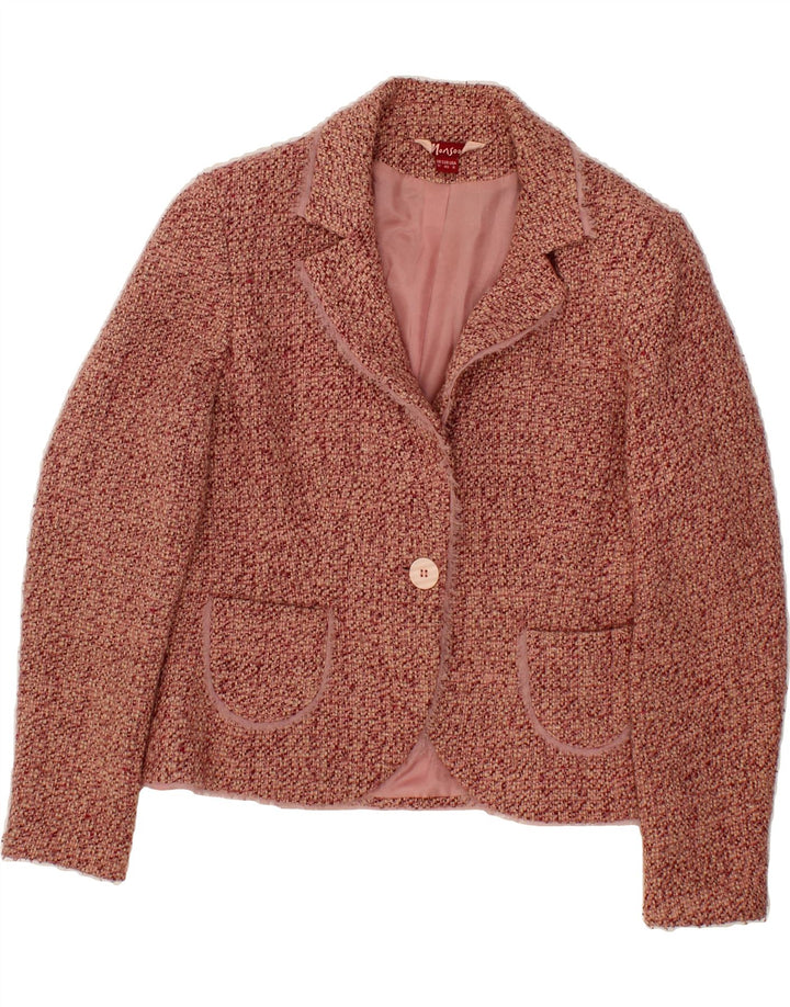 MONSOON Womens 1 Button Blazer Jacket UK 12 Medium Maroon Acrylic Vintage Monsoon and Second-Hand Monsoon from Messina Hembry 