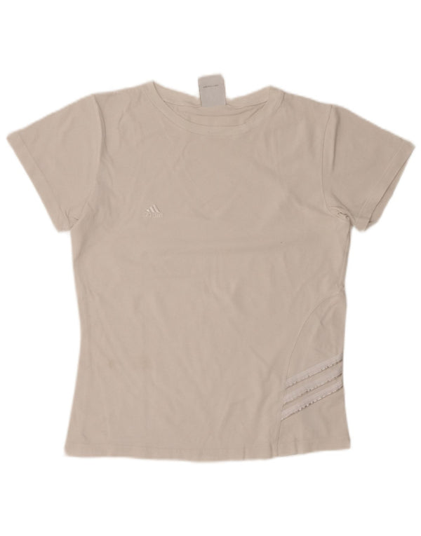 ADIDAS Damen T-Shirt Top UK 14 Large Off White Baumwolle