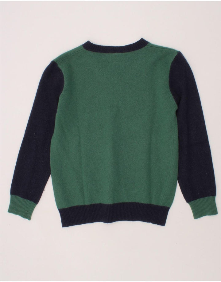 BENETTON Boys V-Neck Jumper Sweater 7-8 Years Medium Green Colourblock Vintage Benetton and Second-Hand Benetton from Messina Hembry 
