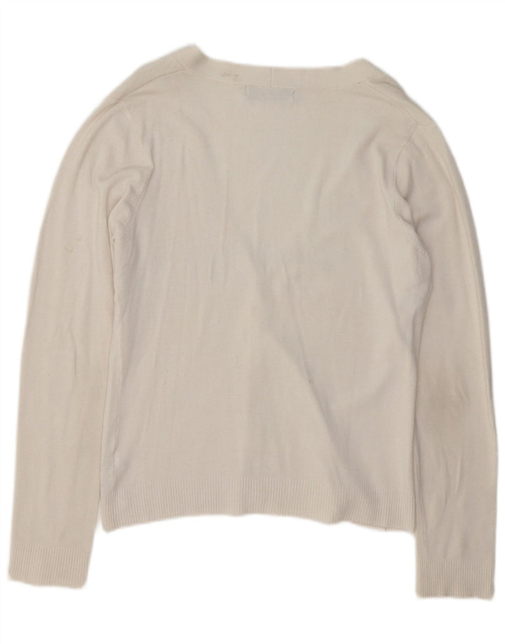 Zara Damen-Cardigan-Pullover UK 16 Large Weiß Rayon