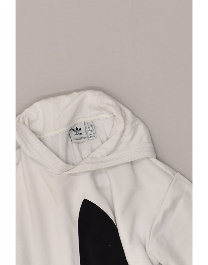 ADIDAS Boys Graphic Hoodie Jumper 13-14 Years White Cotton | Vintage Adidas | Thrift | Second-Hand Adidas | Used Clothing | Messina Hembry 