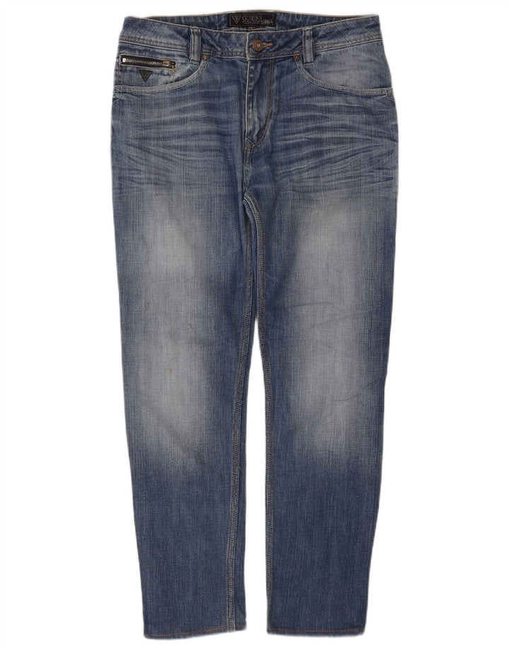 Guess Herren Straight Jeans W32 L29 Blaue Baumwolle