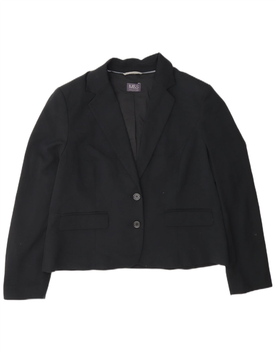 Marks & Spencer Damen Crop 2 Button Blazer Jacke UK 16 Large Schwarz