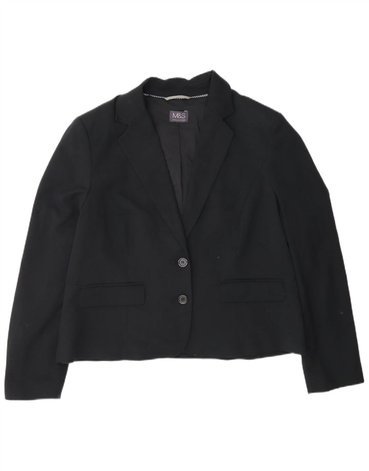 Marks & Spencer Damen Crop 2 Button Blazer Jacke UK 16 Large Schwarz