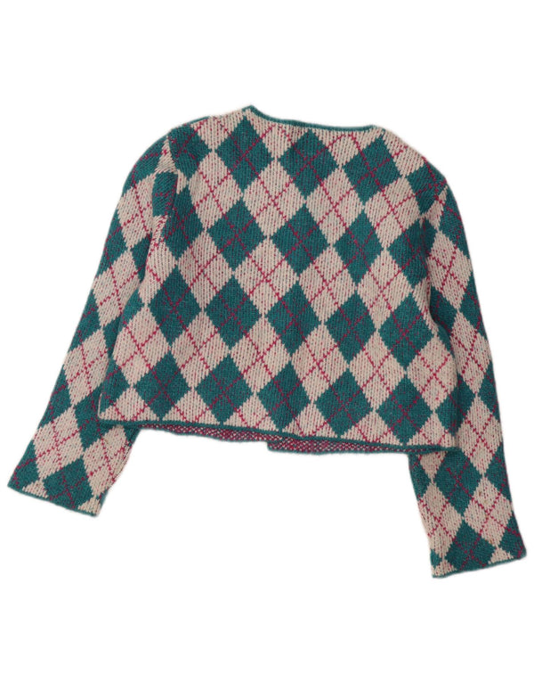 Zara Damen Bolero-Pullover UK 14 Mittelgrünes Argyle/Diamant-Acryl