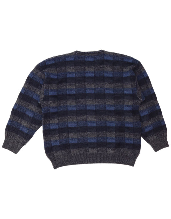 FAIRBANKS Herren-Pullover mit V-Ausschnitt IT 56 XL Marineblau karierte Schurwolle