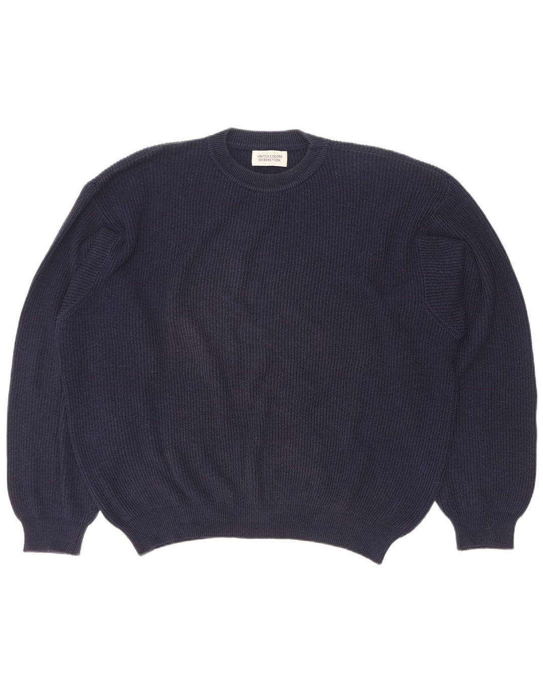 Benetton Herren-Pullover mit Rundhalsausschnitt, groß, marineblaue Baumwolle