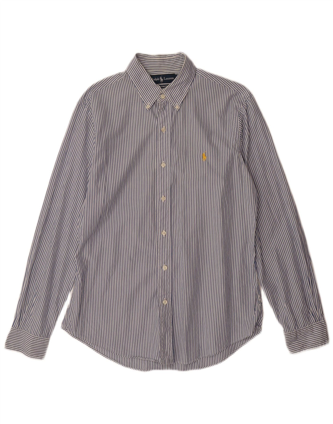 RALPH LAUREN Herren-Hemd mit individueller Passform, mittelblau, gestreift, Baumwolle