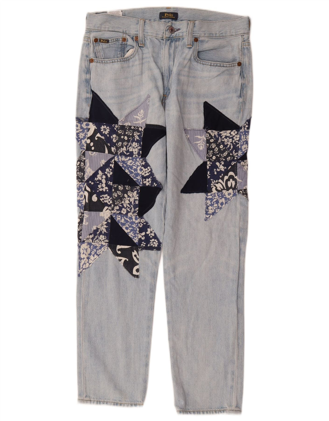 POLO RALPH LAUREN Damen Straight Jeans W26 L26 Blaue Patchwork-Baumwolle