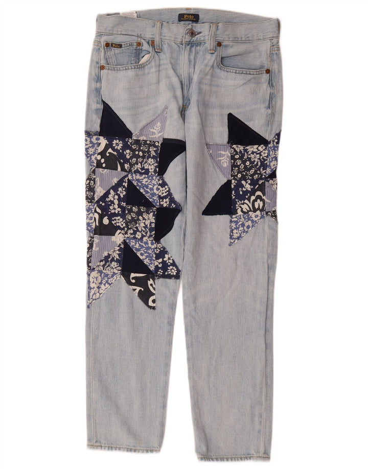 POLO RALPH LAUREN Damen Straight Jeans W26 L26 Blaue Patchwork-Baumwolle