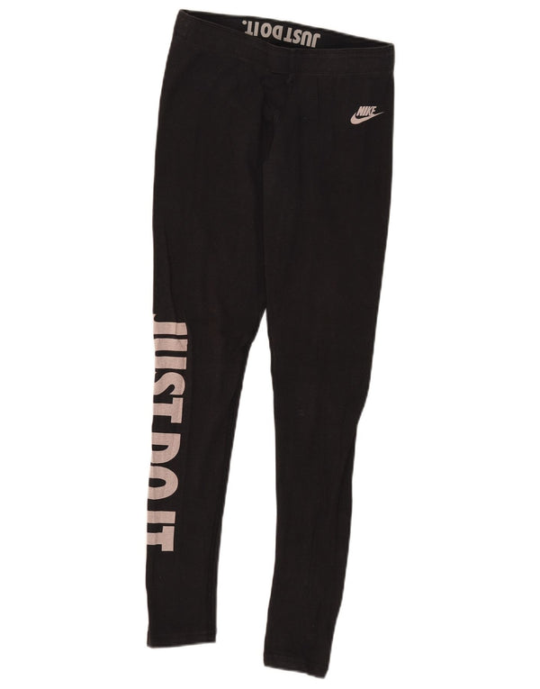 Nike Womens Graphic Leggings UK 10 Small Schwarz Baumwolle