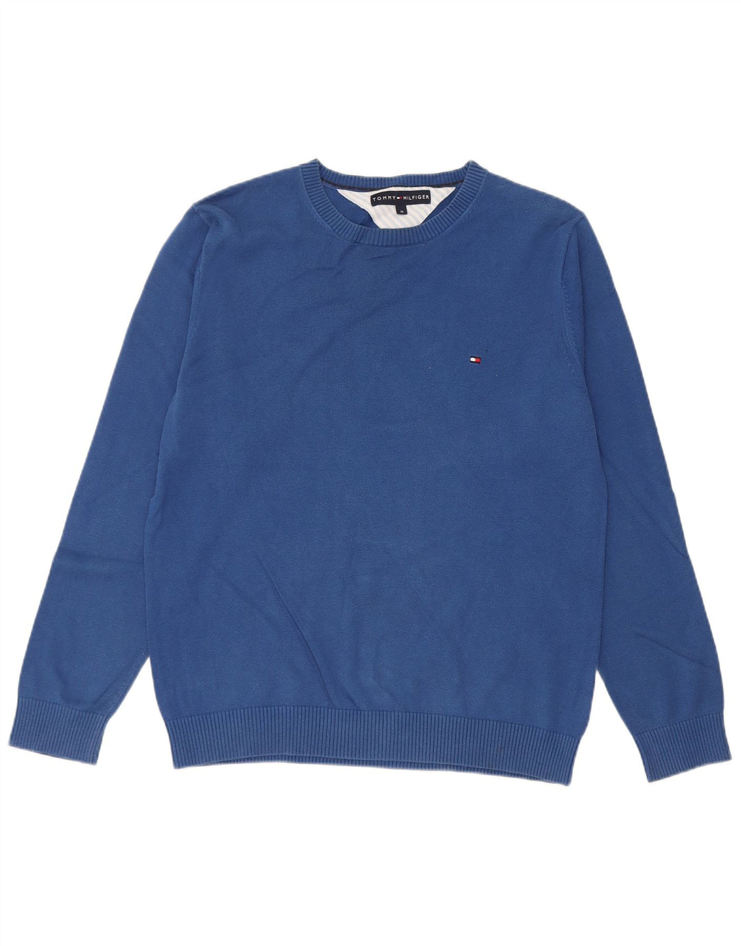 Tommy Hilfiger Herren-Pullover mit Rundhalsausschnitt, reguläre Passform, mittelblaue Baumwolle