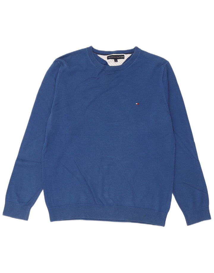 Tommy Hilfiger Herren-Pullover mit Rundhalsausschnitt, reguläre Passform, mittelblaue Baumwolle